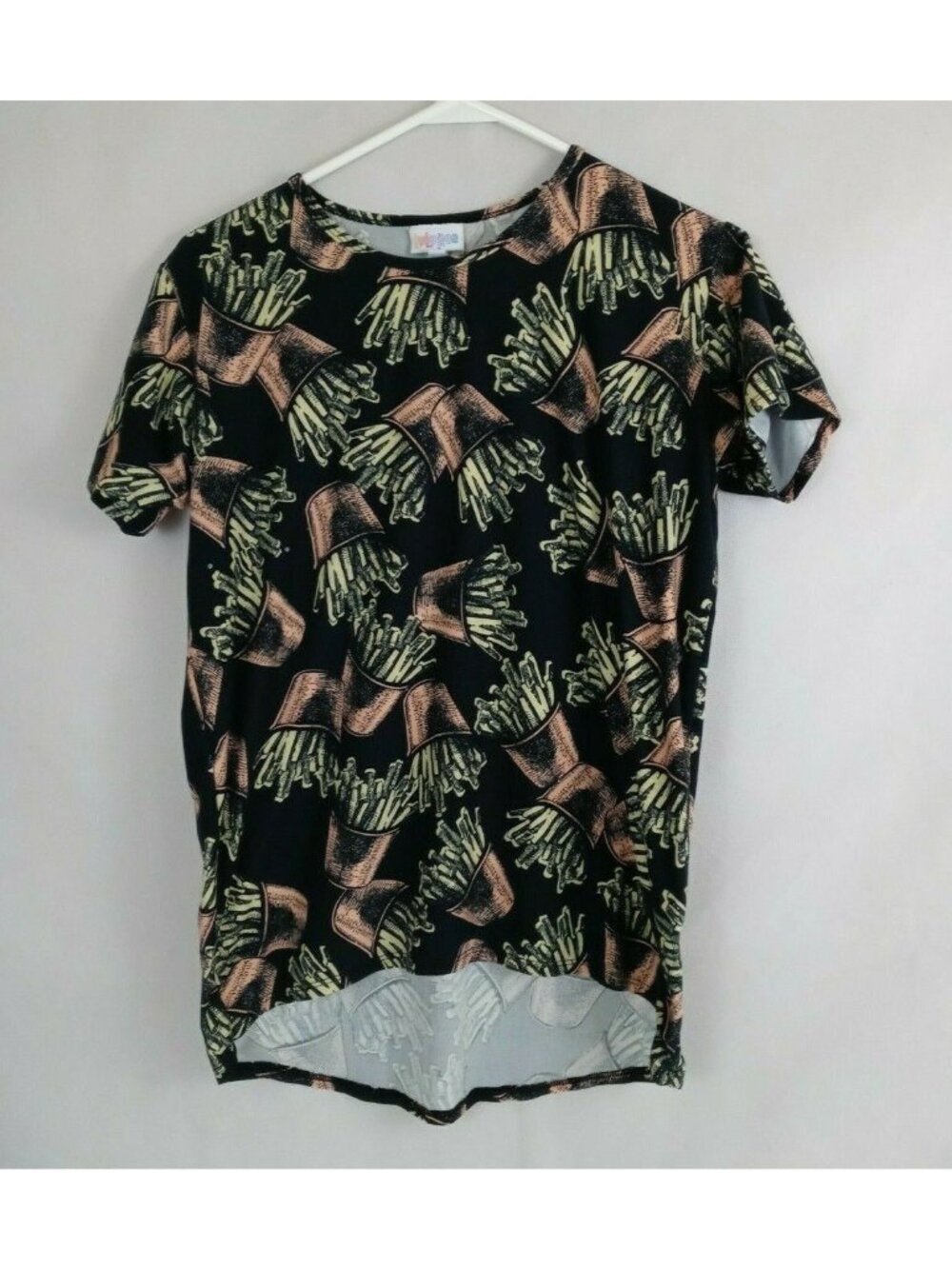 Lularoe Irma Tunic Black With French Fries Design Size 14